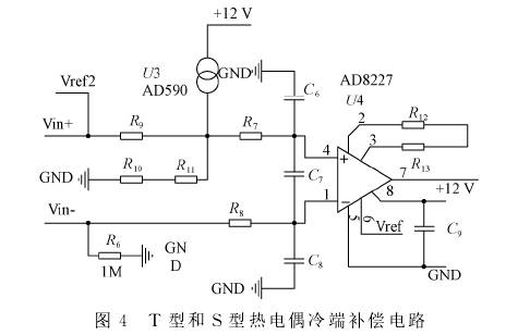 T型和S型熱電偶冷端補償電路圖示