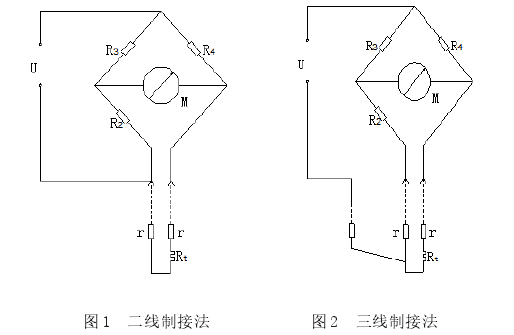 熱電阻二線制，三線制接法示意圖